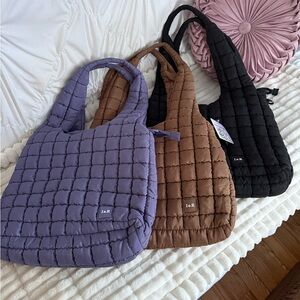 Purple Iris and Rainbow Puff Hobo Quilted Bag with Crossbody Strap